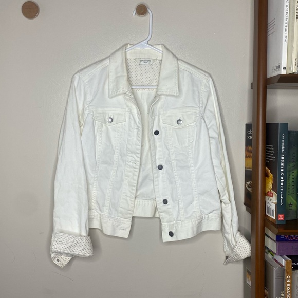 Liz Claiborne Jackets & Blazers - White Jean Jacket with Polka Dot Cuff Details - Size M